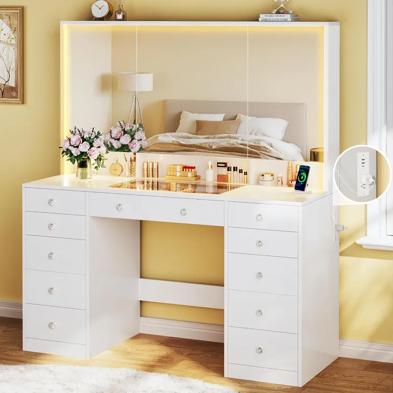 HUAHUU Vanity Desk with Mirror and Lights, 50 INCH